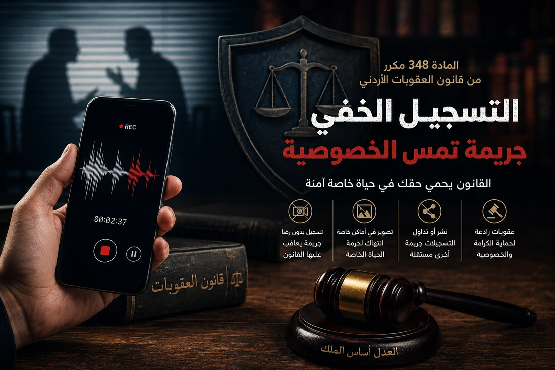 التسجيل الخفي للآخرين في القانون الأردني | شرح المادة 348 مكرر وعقوبة انتهاك الخصوصية
